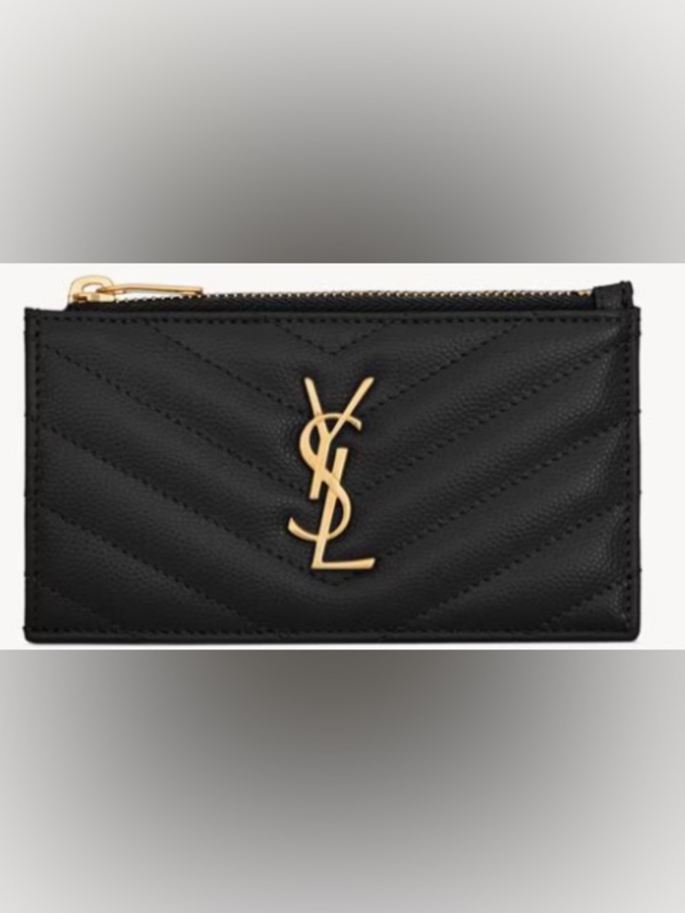 SAINT LAURENT CASSANDRE MATELASSÉ FRAGMENTS CARD CASE IN GRAIN DE POUDRE LEATHER